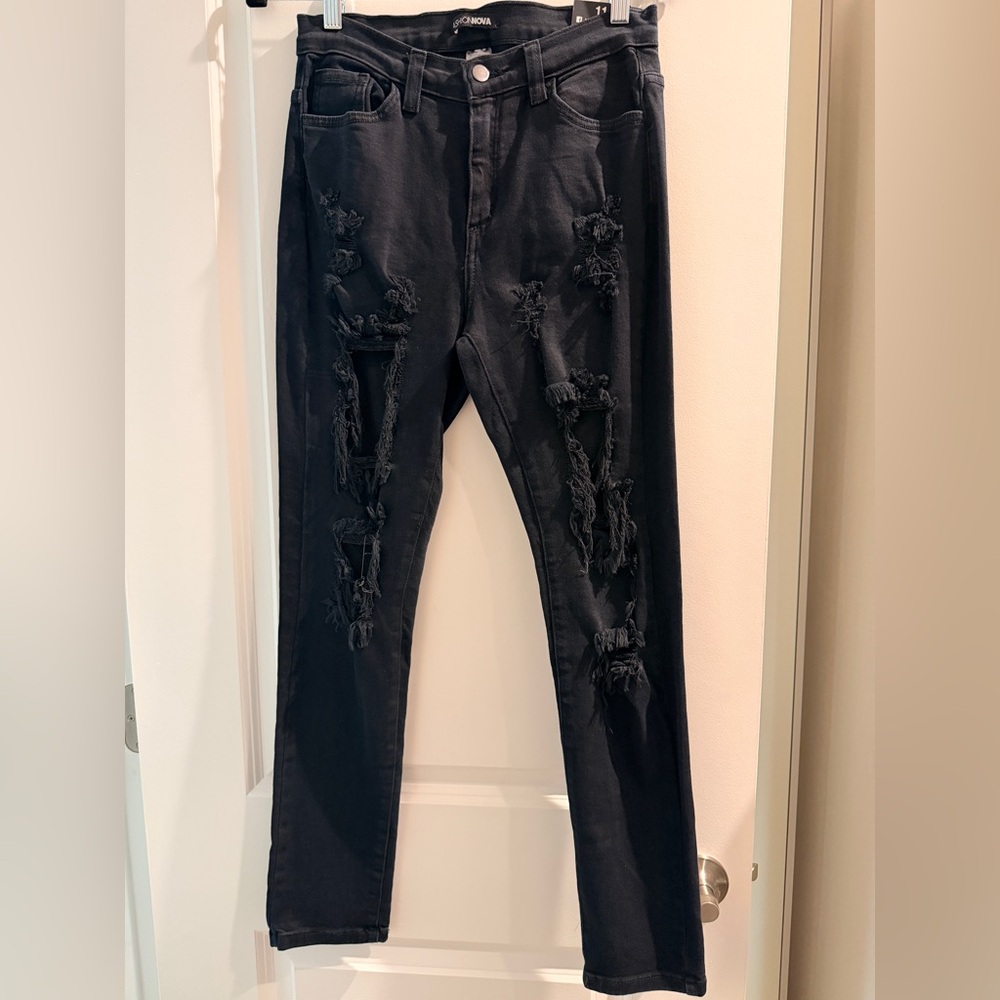 Fashion Nova Black Distressed Skinny Jeans